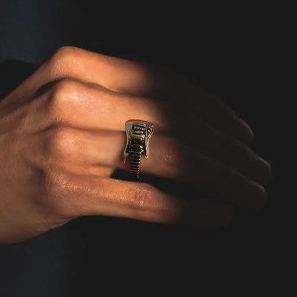 Retro Electric Guitar Ring For Men Punk Gothic Rock Hiphop Open Ring Handmade Designer Jewelry Unisex Accessories Music Artist