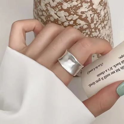 925 Sterling Silver Ring For Women Jewelry Wide Simple Open Vintage Handmade Ring Allergy For Party Birthday Gift