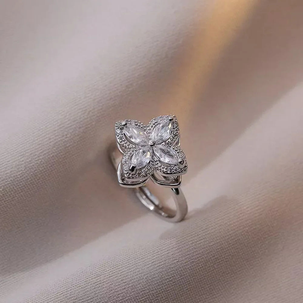 AAA Zircon Simple Geometric Ring Elegant Women's Daily Work Opening Adjustable Rings for Women Bridal Engagement Jewelry Gift