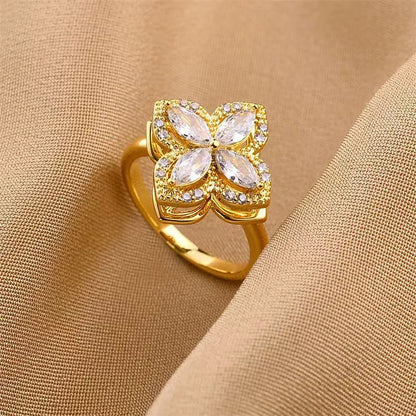AAA Zircon Simple Geometric Ring Elegant Women's Daily Work Opening Adjustable Rings for Women Bridal Engagement Jewelry Gift